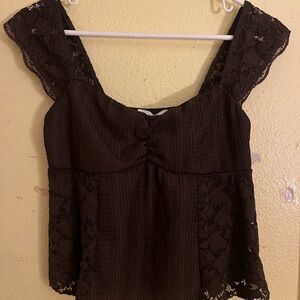 Elegant Lace Trimmed Brown Top